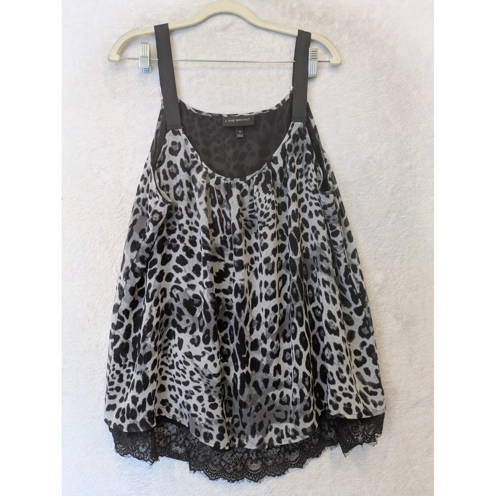 Lane Bryant Cami Tank Women's 18 Gray Leopard Print Lace Trim Scoop Neck